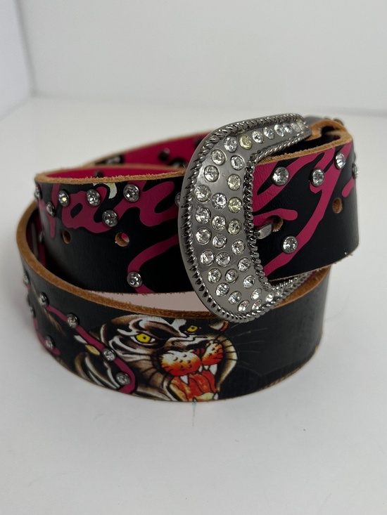Ed Hardy Y2K Reversible Rhinestone Studded Leather Belt main image 4